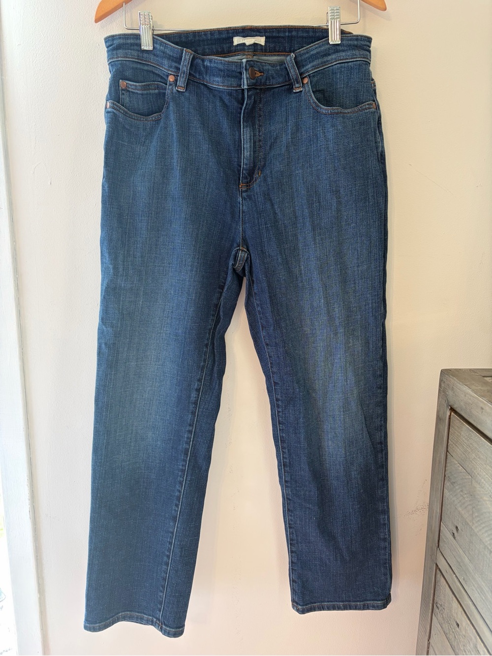 Eileen Fisher Size 10P High-Rise Straight Jeans Blue Organic Cotton Stretch
